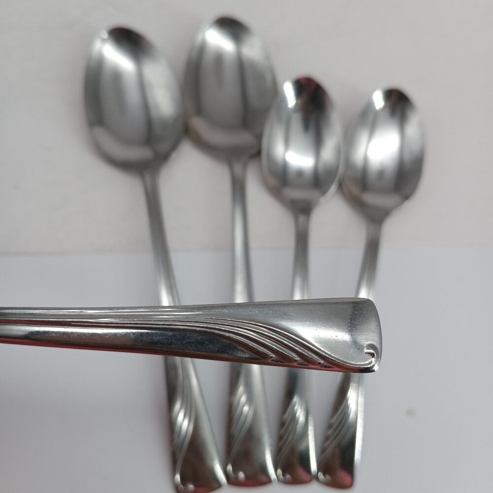 5X Spn Silco INS53 Stainless USA 3 Teaspoons 2 Table Spoons Swirls Vtg